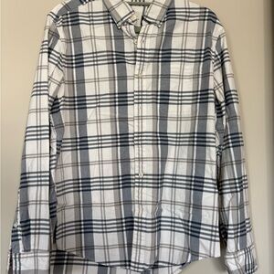 Men's White and Gray Plaid Button-Down Shirt - Classic Casual Style